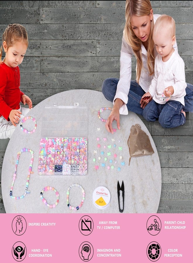 ambitieux DIY Bracelet Making Kit - 800 + pcs 24 Colorful Beads, 10m Elastic Thread, Jute Bag, and Cutter - Gift for Girls Birthdays (Multicolor Mix 1) - Image 4